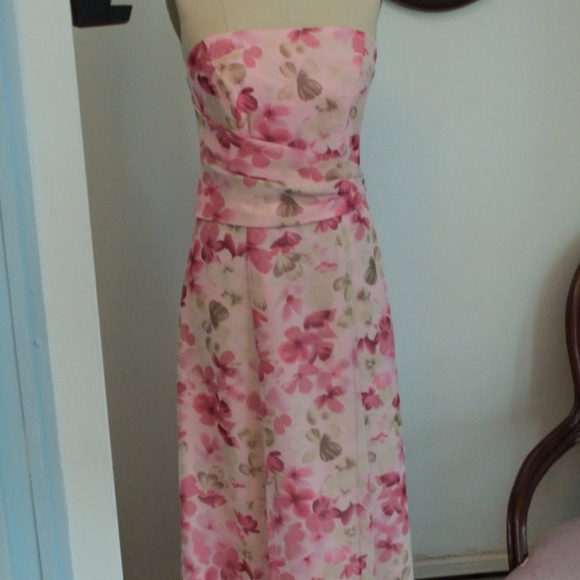 Pink Floral Mori Lee Chiffon Prom Dress - Picture 2 of 5